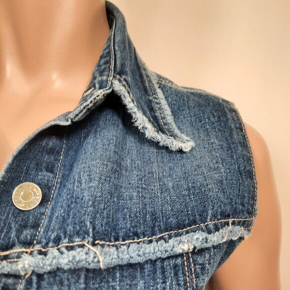 Vintage 90s Y2K Denim Vest Top Blue Sleeveless Button Front Size S - Picture 3 of 9